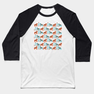 Scandinavian Folk Art Dola Horses and Flowers Pattern Baseball T-Shirt